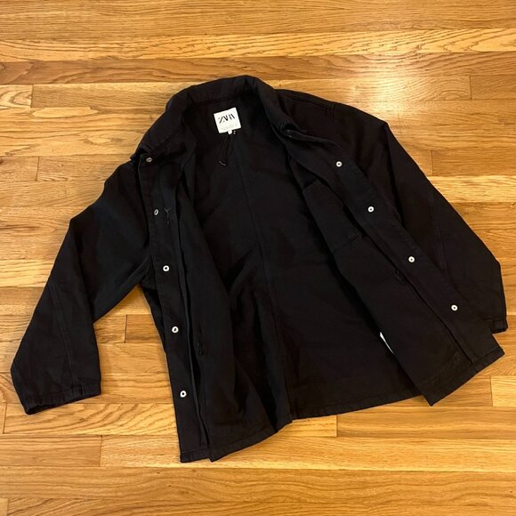 Zara Black Cotton Mid-Weight Work Chore Jacket - Unisex Small/Medium - Picture 3 of 5